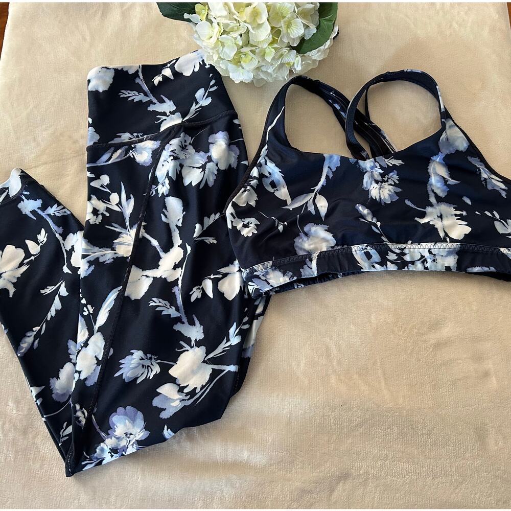 Athleta Floral Transcendence Bra and Leggings Bundle Set, Size M